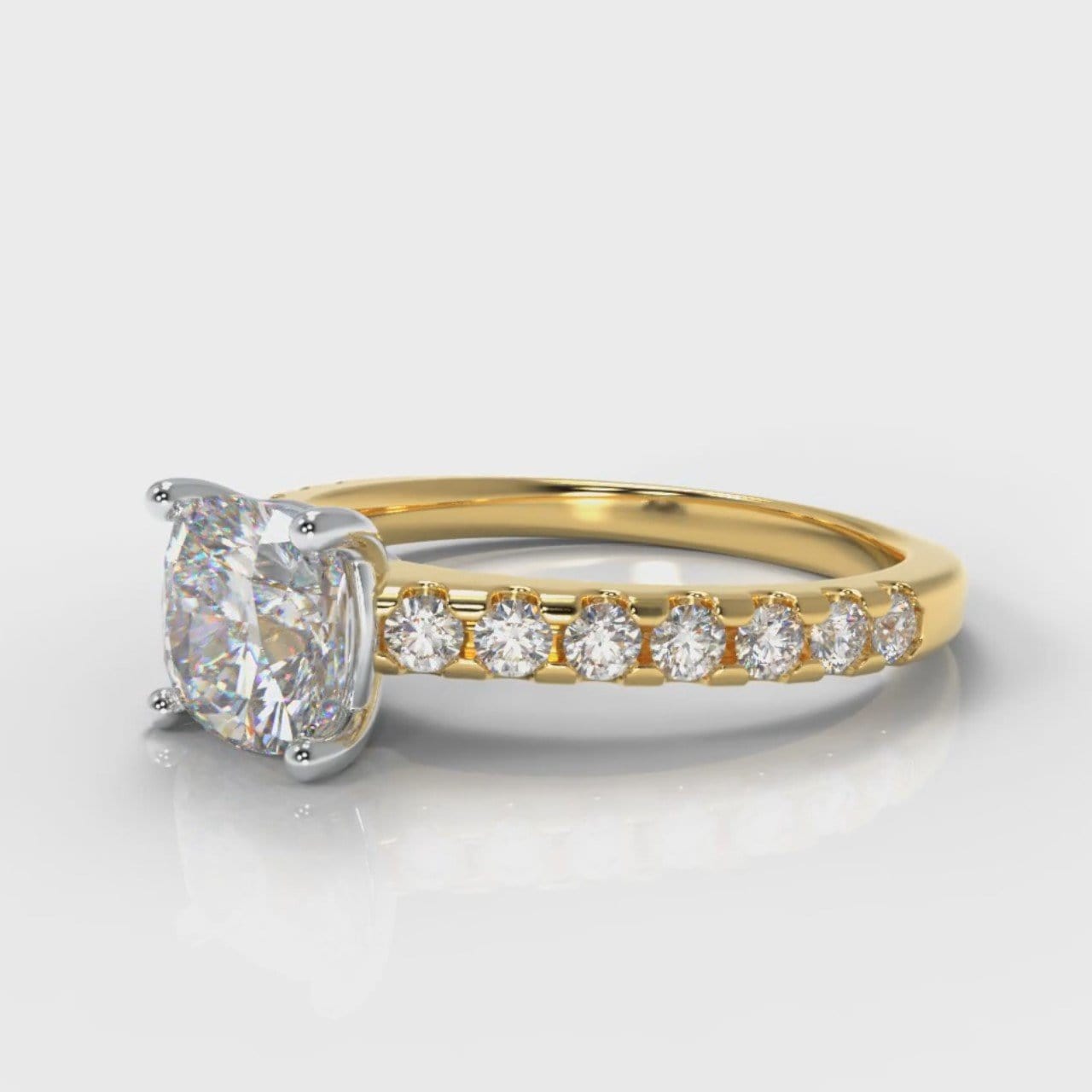 Carrée Micropavé Cushion Cut Diamond Engagement Ring - Yellow Gold