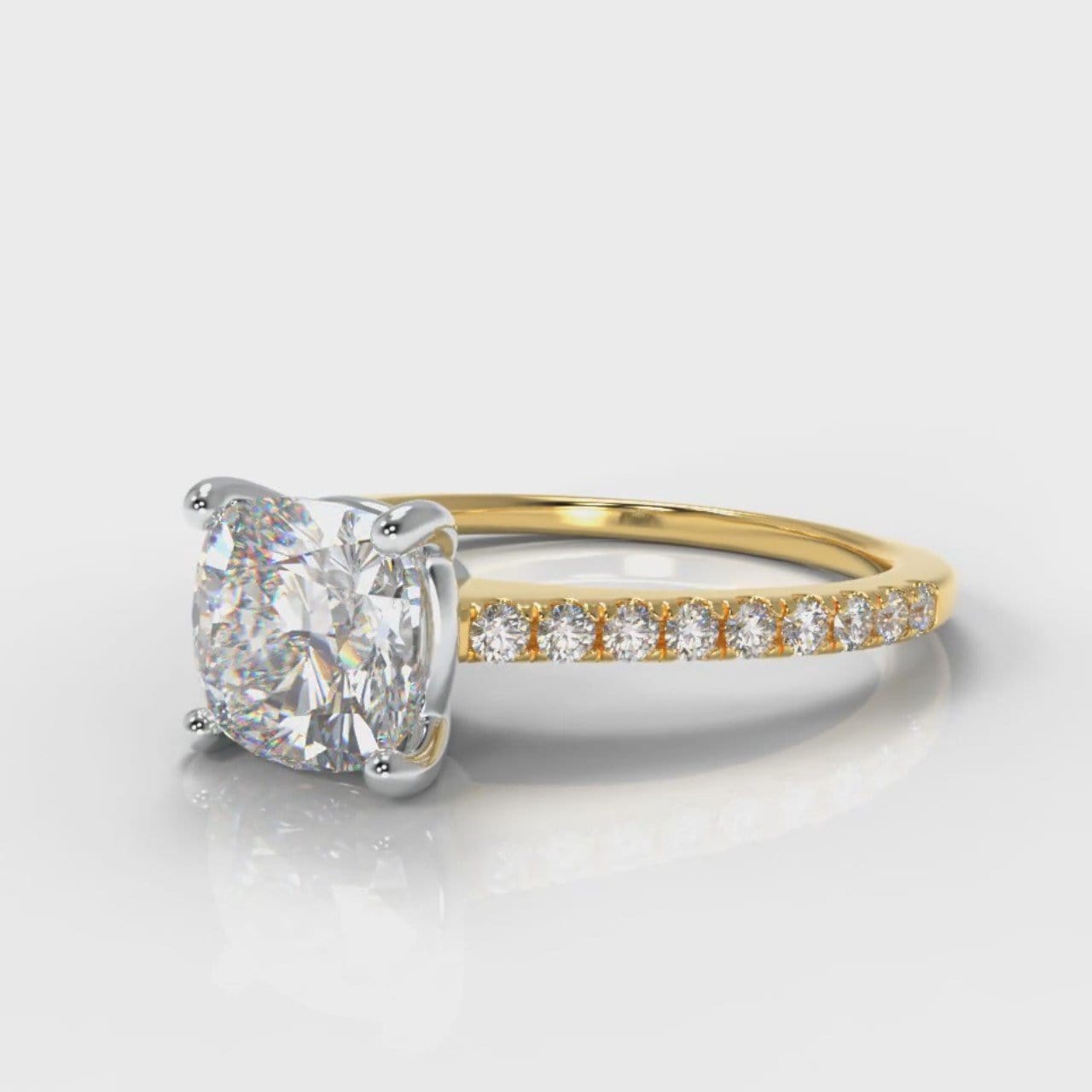 Petite Micropavé Cushion Cut Diamond Engagement Ring - Yellow Gold