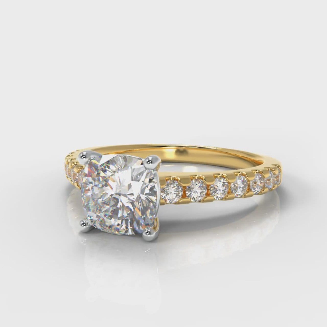 Carrée Micropavé Cushion Cut Diamond Engagement Ring - Yellow Gold