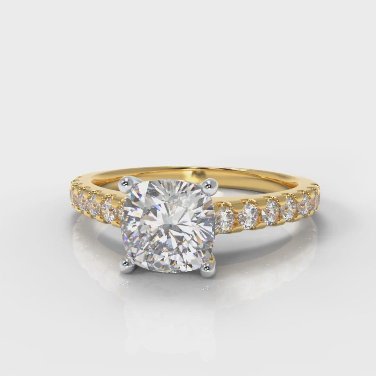 Carrée Micropavé Cushion Cut Diamond Engagement Ring - Yellow Gold