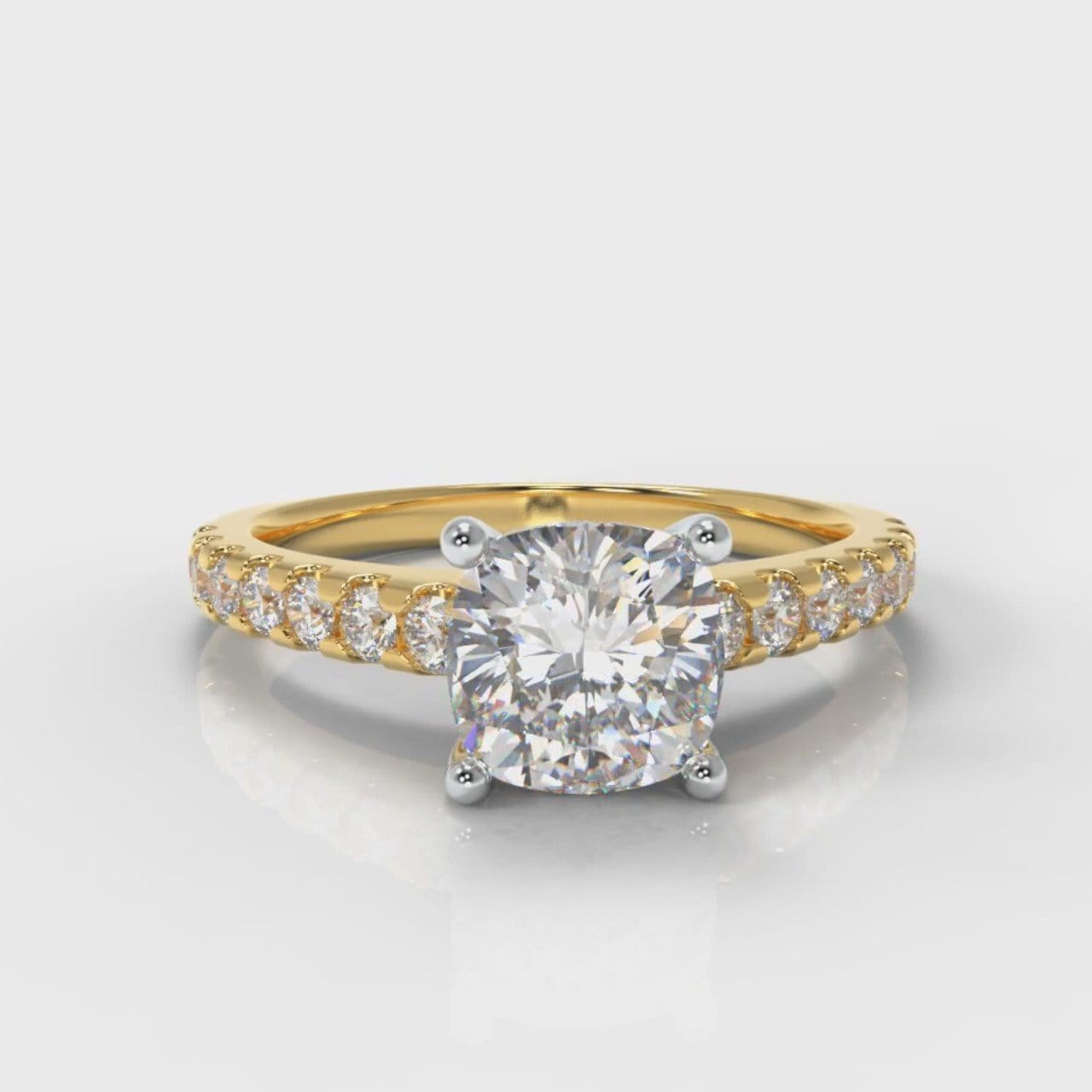 Carrée Micropavé Cushion Cut Diamond Engagement Ring - Yellow Gold
