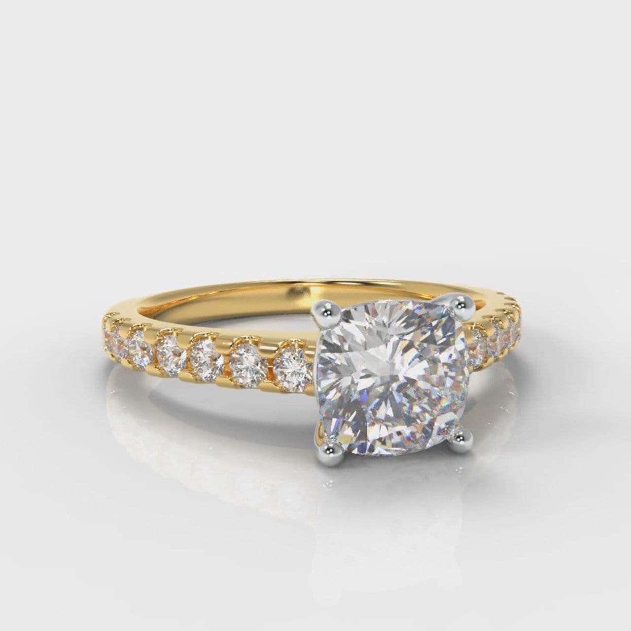 Carrée Micropavé Cushion Cut Diamond Engagement Ring - Yellow Gold
