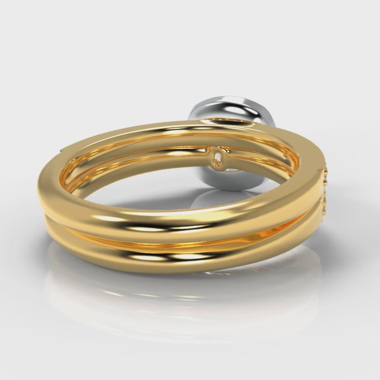 Pavé Cushion Cut Diamond Halo Bridal Set - Two Tone Yellow Gold