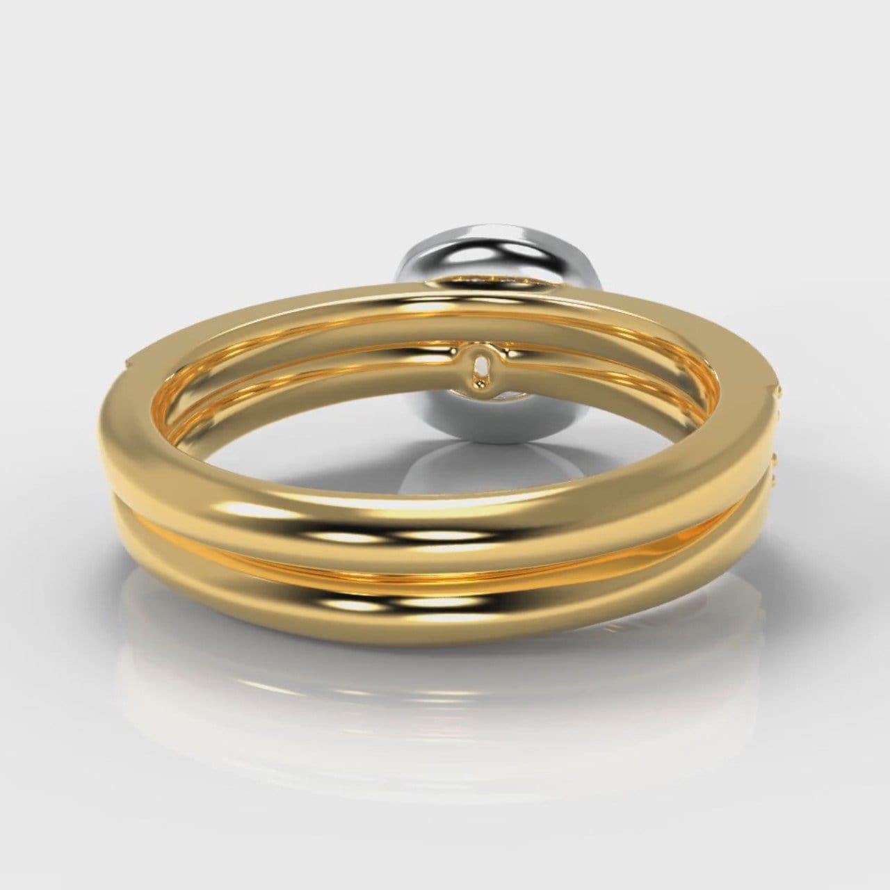 Pavé Cushion Cut Diamond Halo Bridal Set - Two Tone Yellow Gold