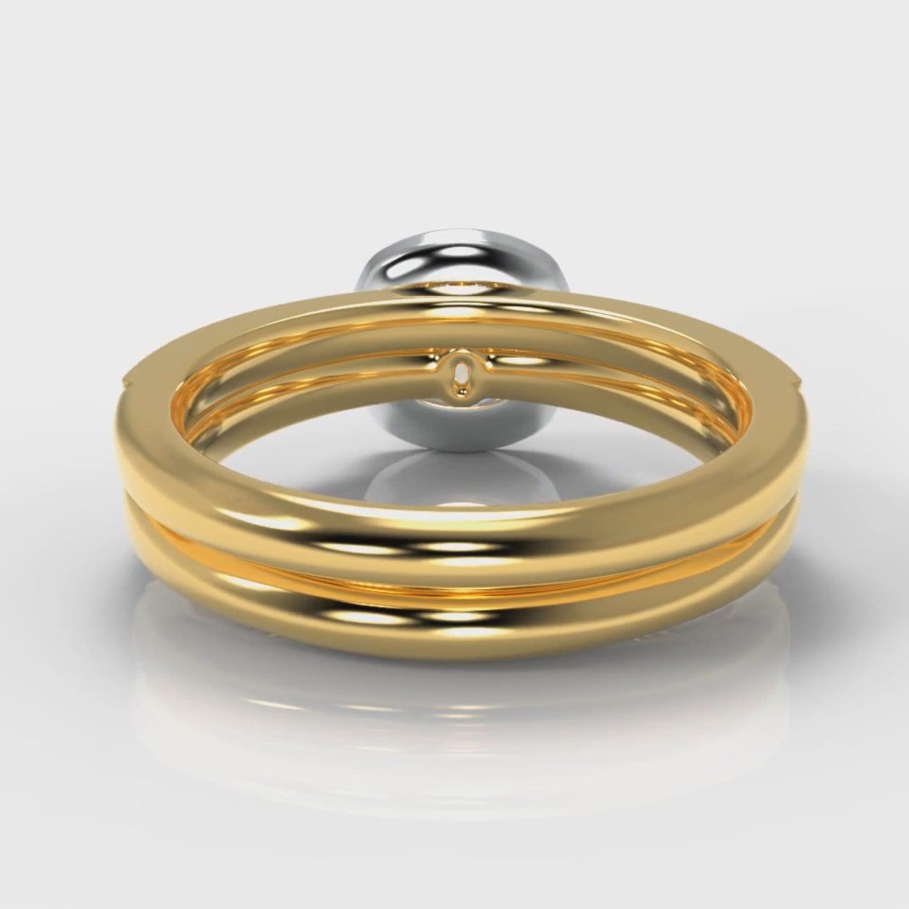Pavé Cushion Cut Diamond Halo Bridal Set - Two Tone Yellow Gold