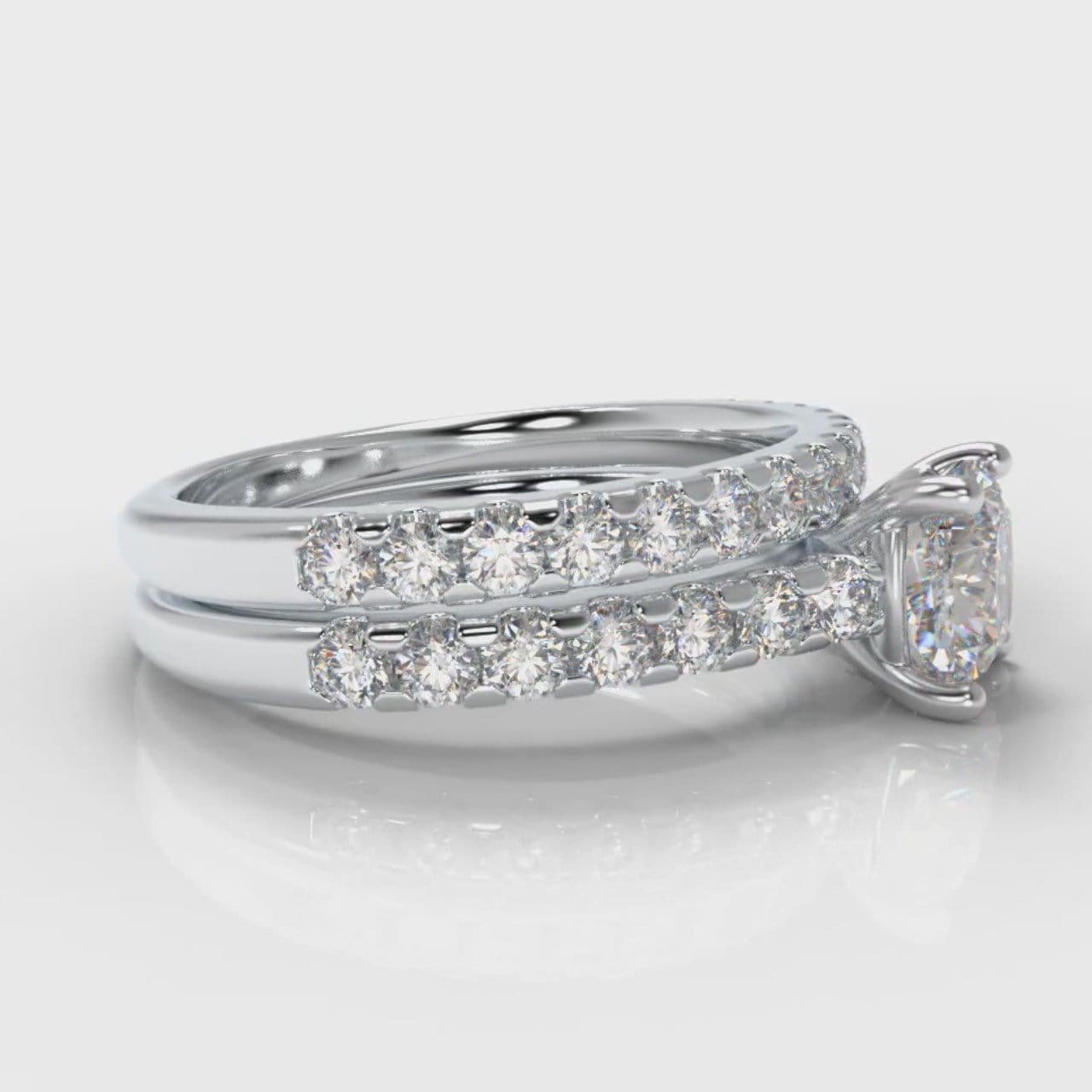 Carrée Micropavé Cushion Cut Diamond Bridal Set
