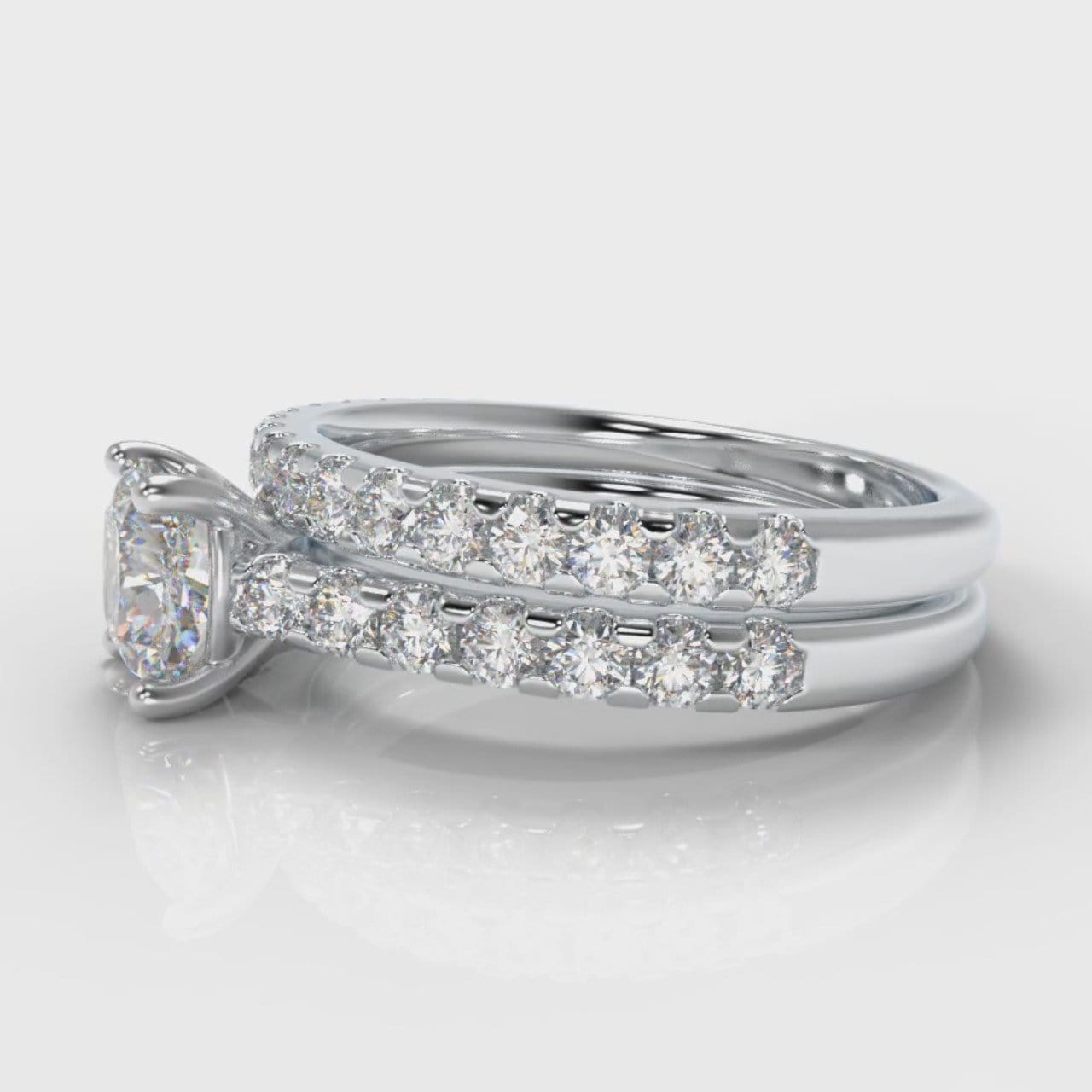 Carrée Micropavé Cushion Cut Diamond Bridal Set