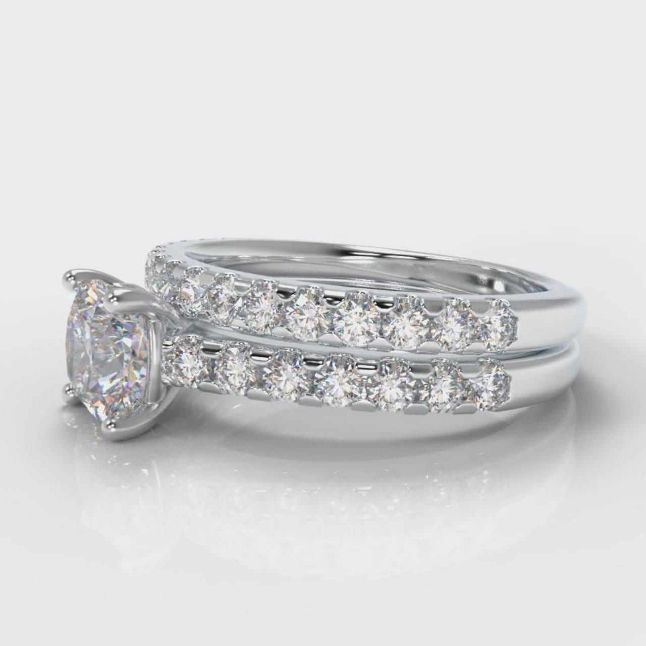 Carrée Micropavé Cushion Cut Diamond Bridal Set