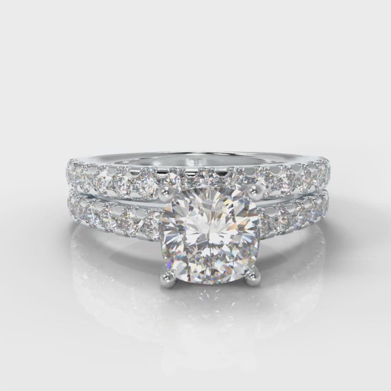 Carrée Micropavé Cushion Cut Diamond Bridal Set