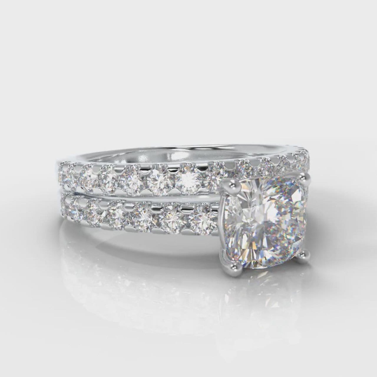 Carrée Micropavé Cushion Cut Diamond Bridal Set