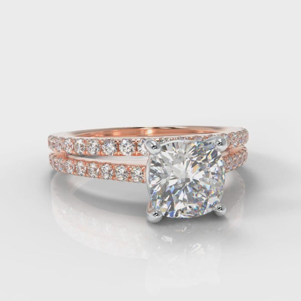 Petite Micropavé Cushion Cut Diamond Bridal Set - Rose Gold