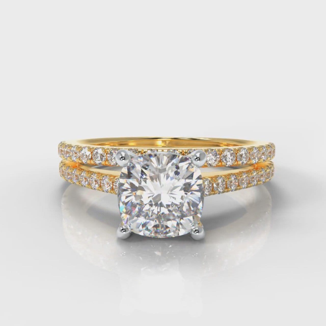 Petite Micropavé Cushion Cut Diamond Bridal Set - Yellow Gold