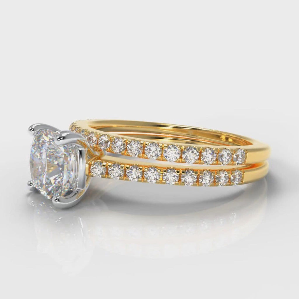 Petite Micropavé Cushion Cut Diamond Bridal Set - Yellow Gold