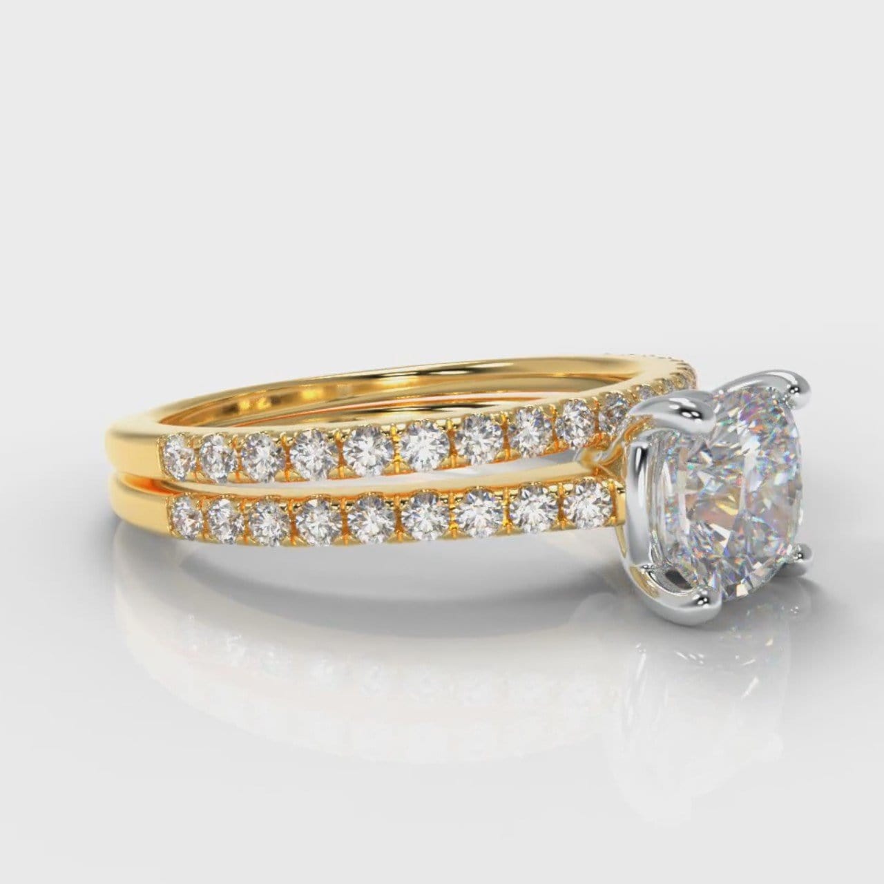 Petite Micropavé Cushion Cut Diamond Bridal Set - Yellow Gold