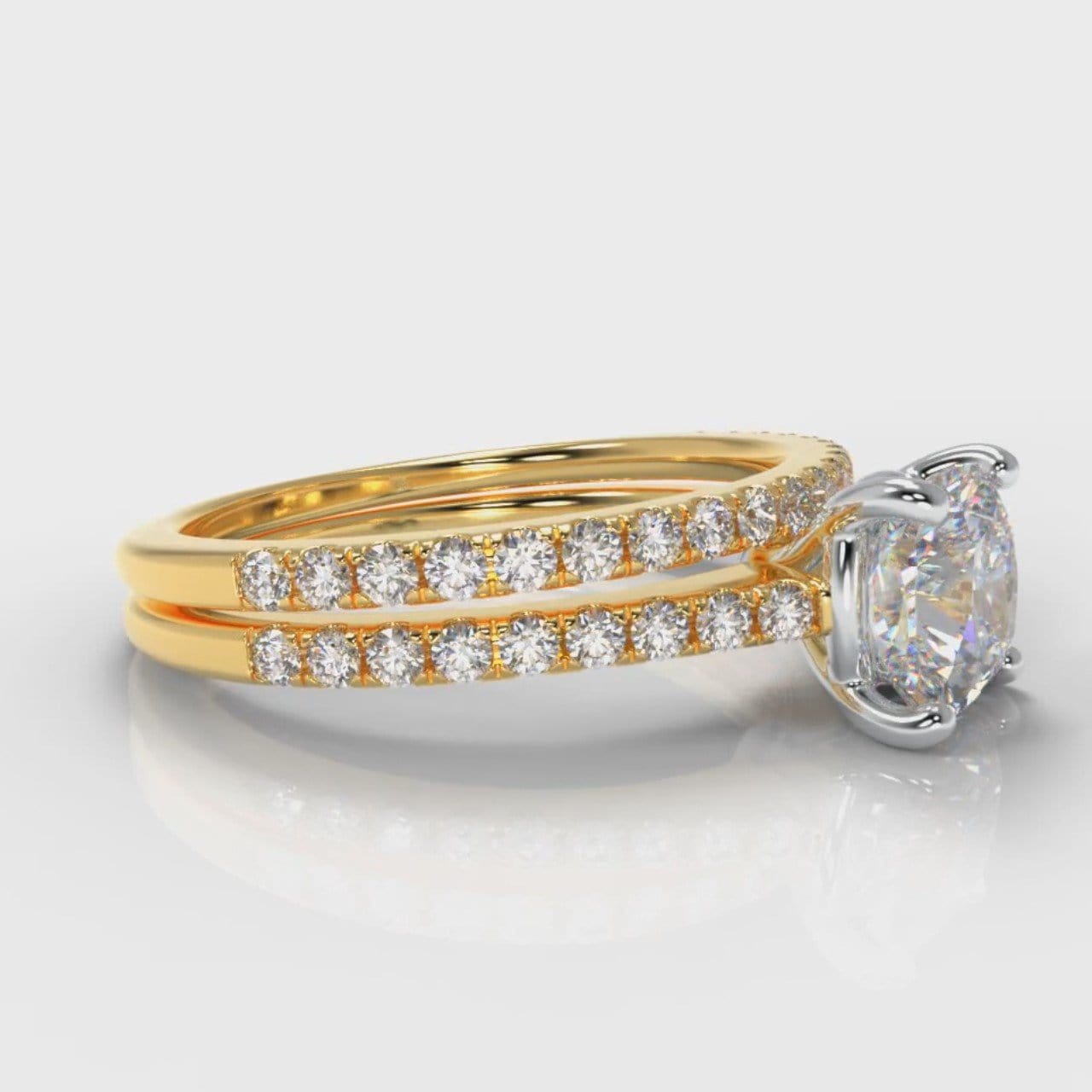 Petite Micropavé Cushion Cut Diamond Bridal Set - Yellow Gold