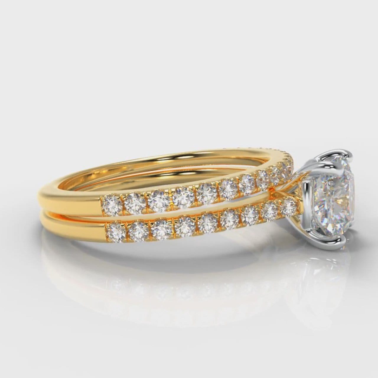 Petite Micropavé Cushion Cut Diamond Bridal Set - Yellow Gold
