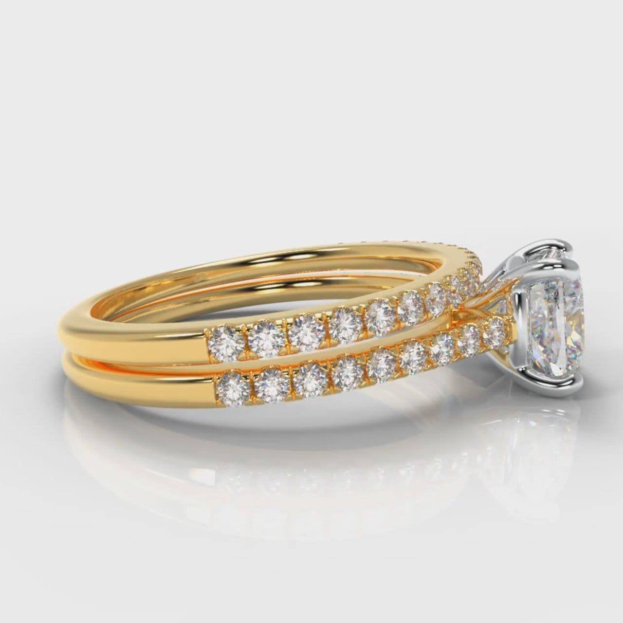 Petite Micropavé Cushion Cut Diamond Bridal Set - Yellow Gold
