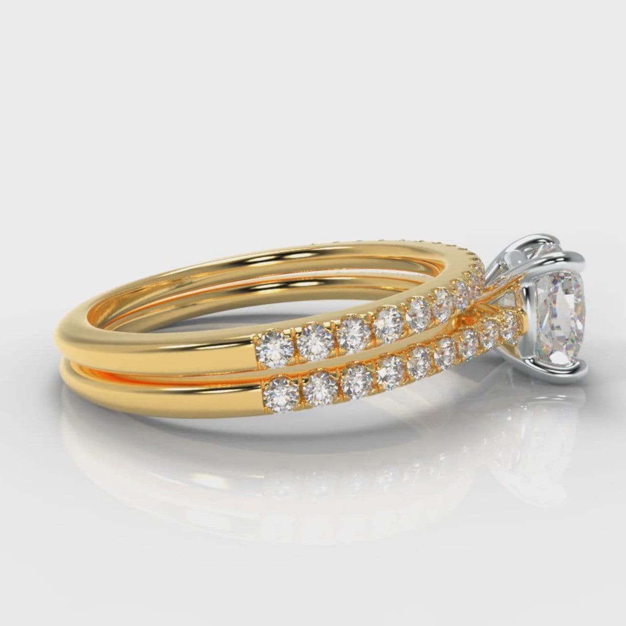 Petite Micropavé Cushion Cut Diamond Bridal Set - Yellow Gold