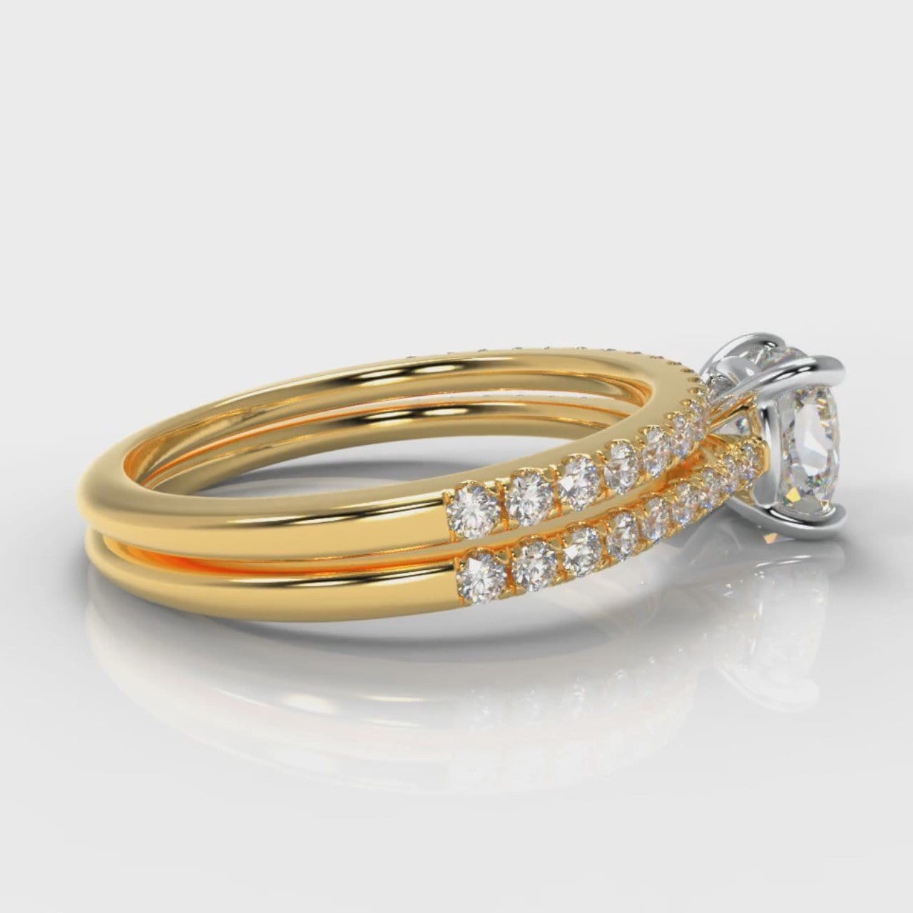 Petite Micropavé Cushion Cut Diamond Bridal Set - Yellow Gold