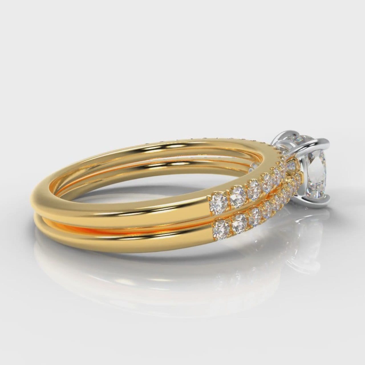 Petite Micropavé Cushion Cut Diamond Bridal Set - Yellow Gold