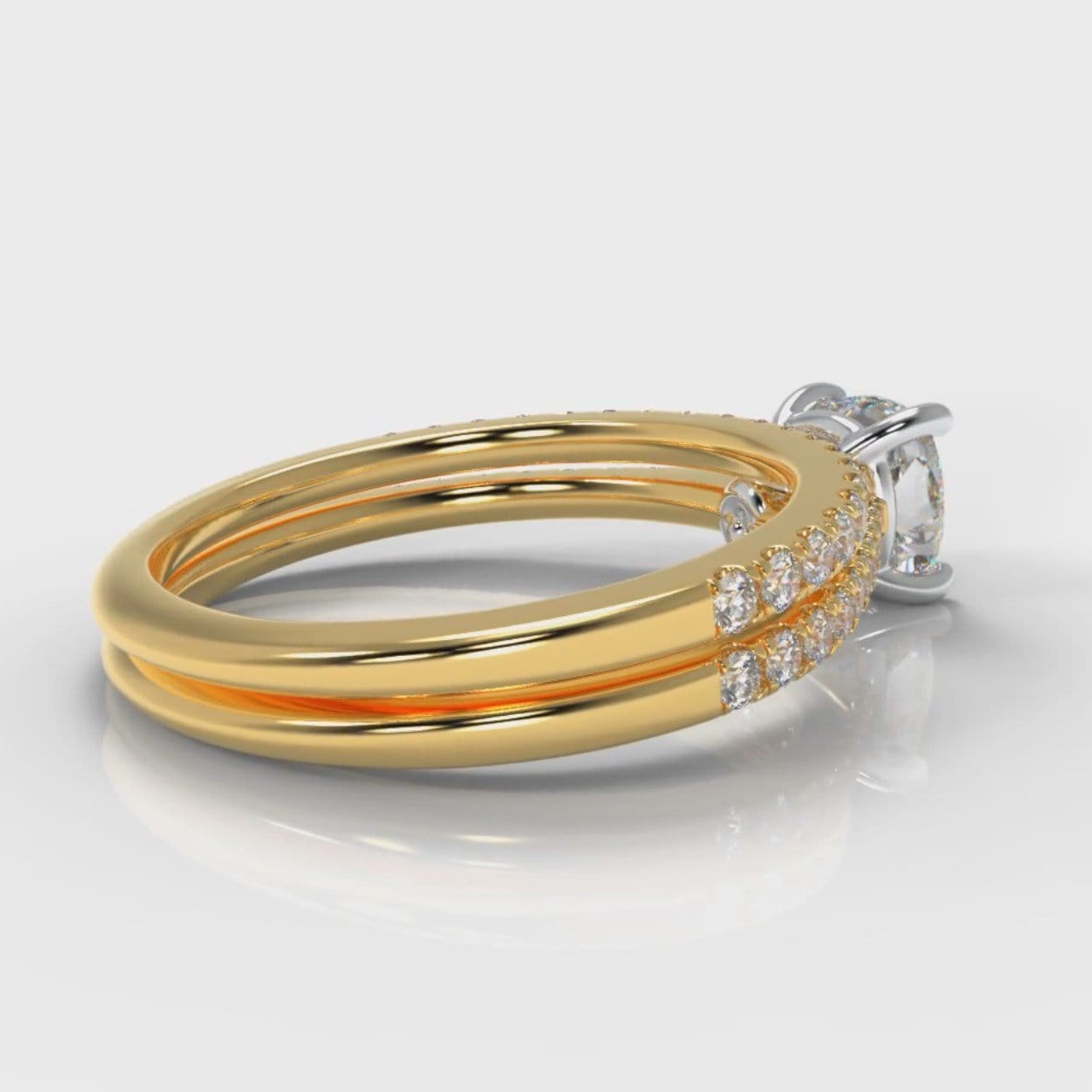 Petite Micropavé Cushion Cut Diamond Bridal Set - Yellow Gold