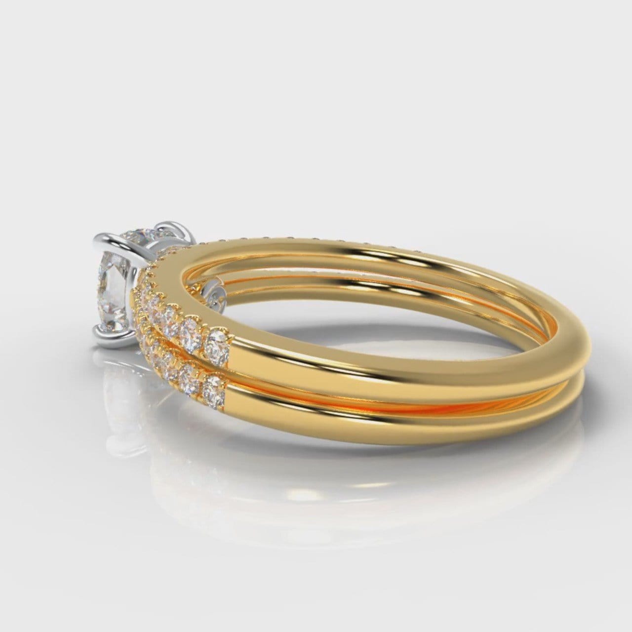 Petite Micropavé Cushion Cut Diamond Bridal Set - Yellow Gold