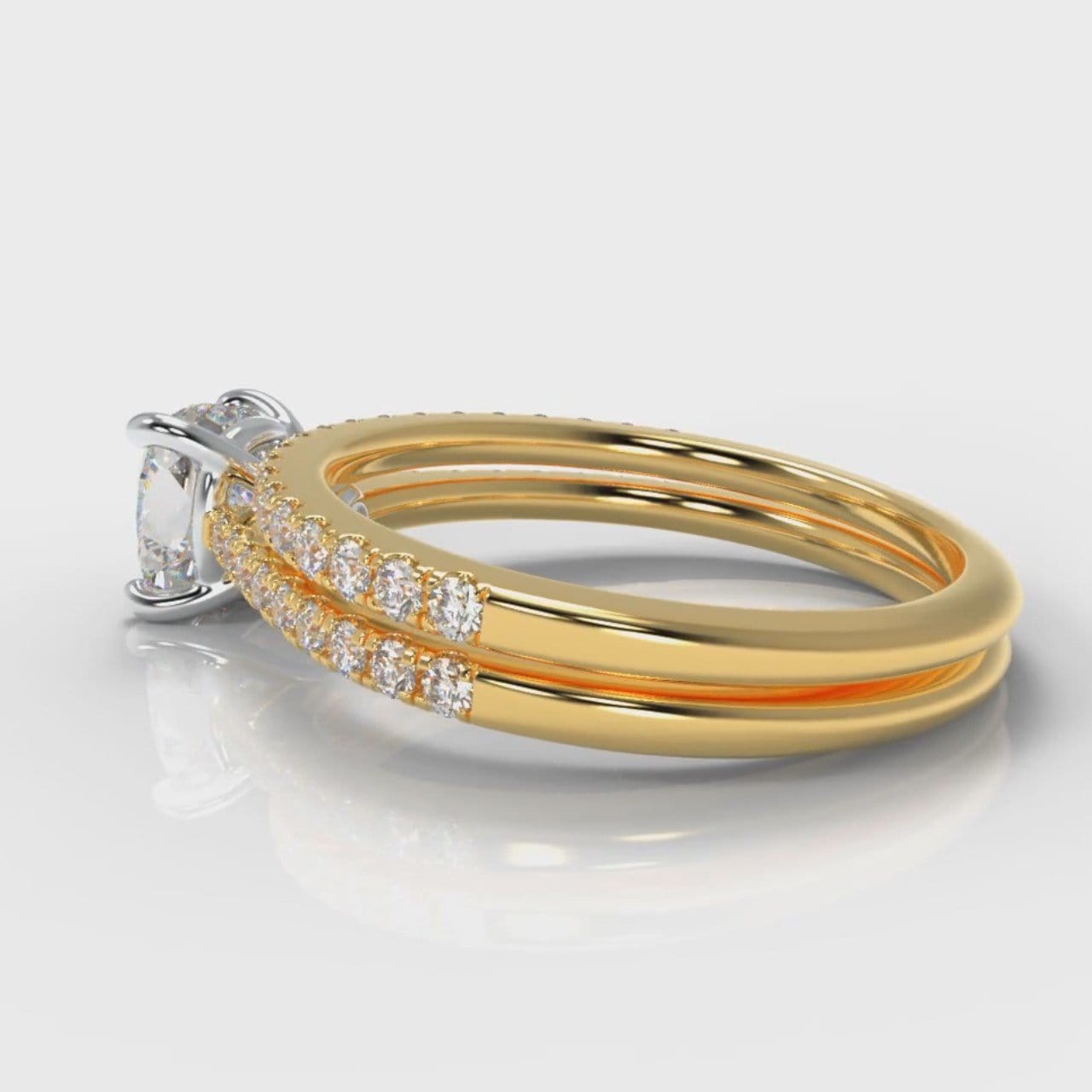 Petite Micropavé Cushion Cut Diamond Bridal Set - Yellow Gold