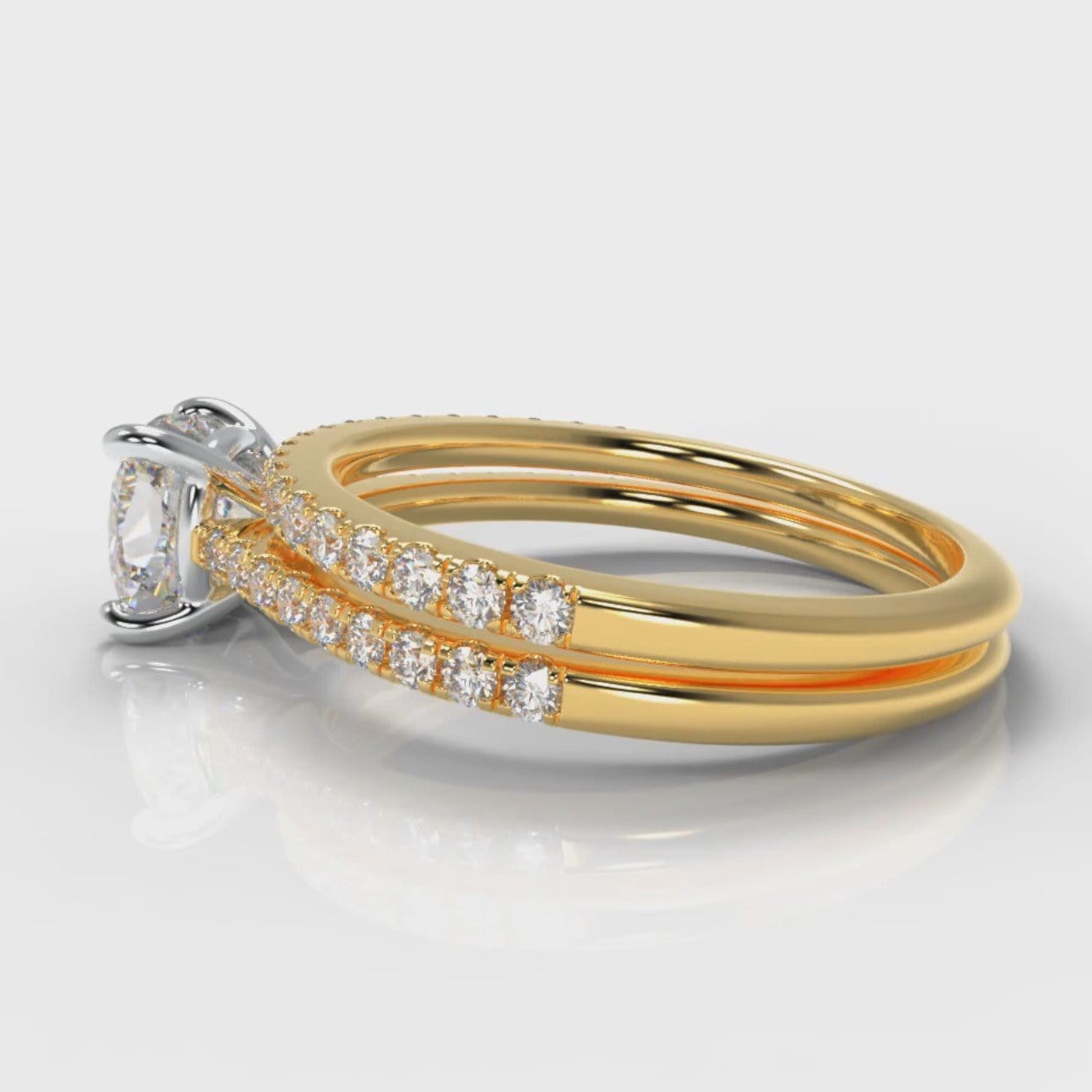 Petite Micropavé Cushion Cut Diamond Bridal Set - Yellow Gold