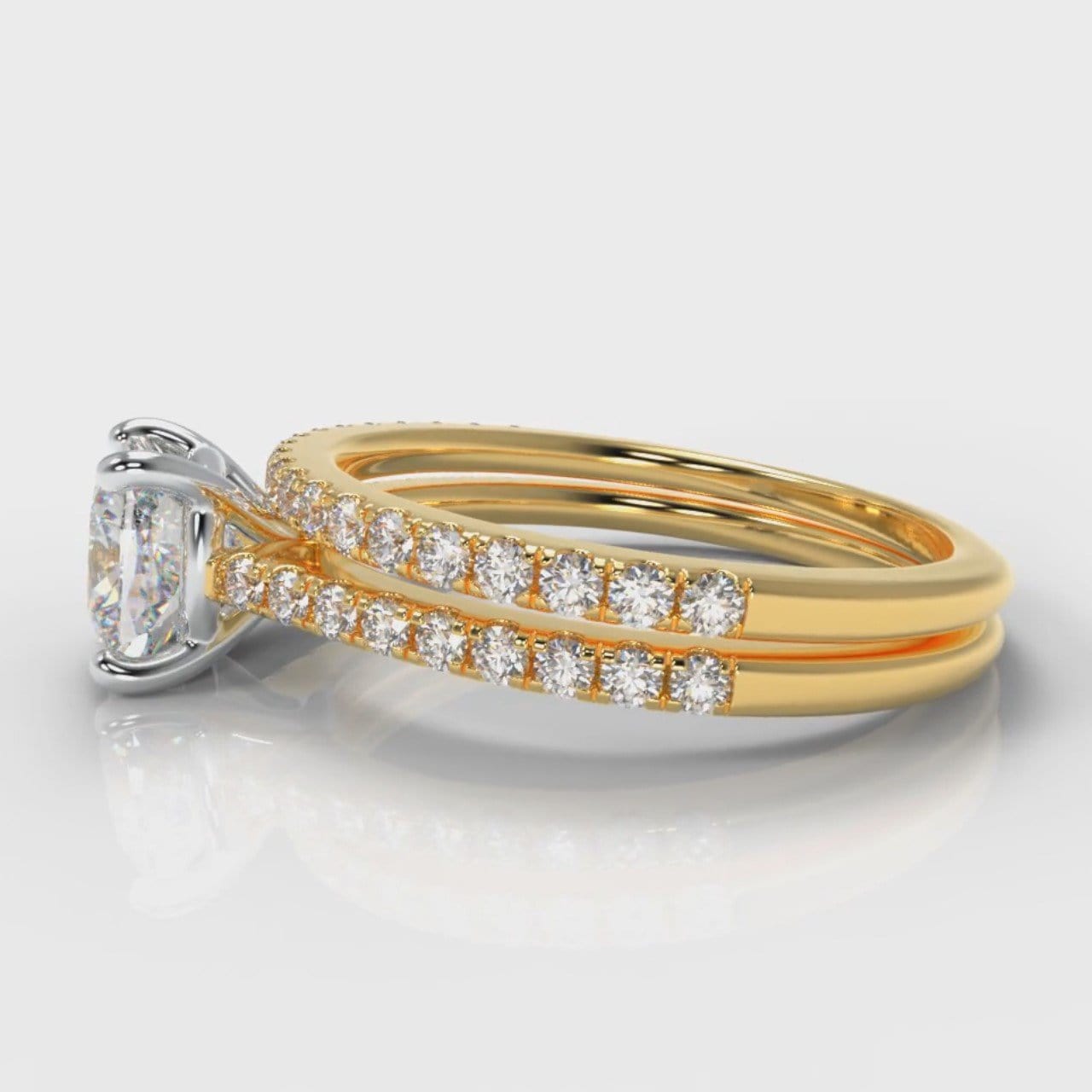 Petite Micropavé Cushion Cut Diamond Bridal Set - Yellow Gold