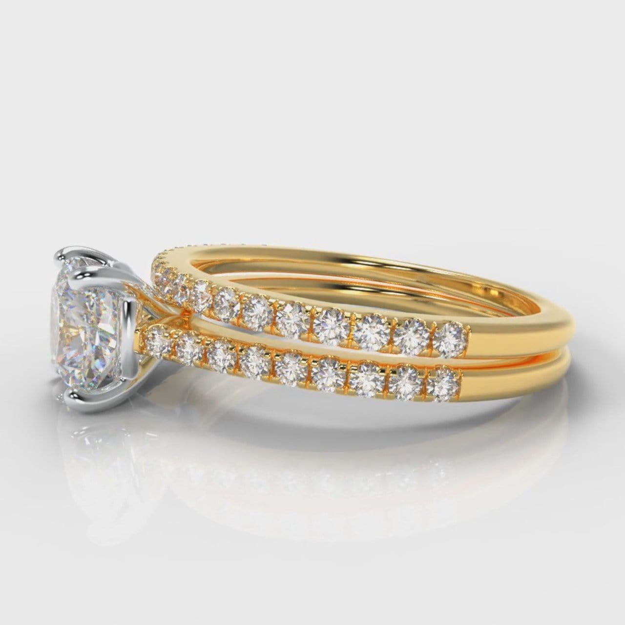 Petite Micropavé Cushion Cut Diamond Bridal Set - Yellow Gold