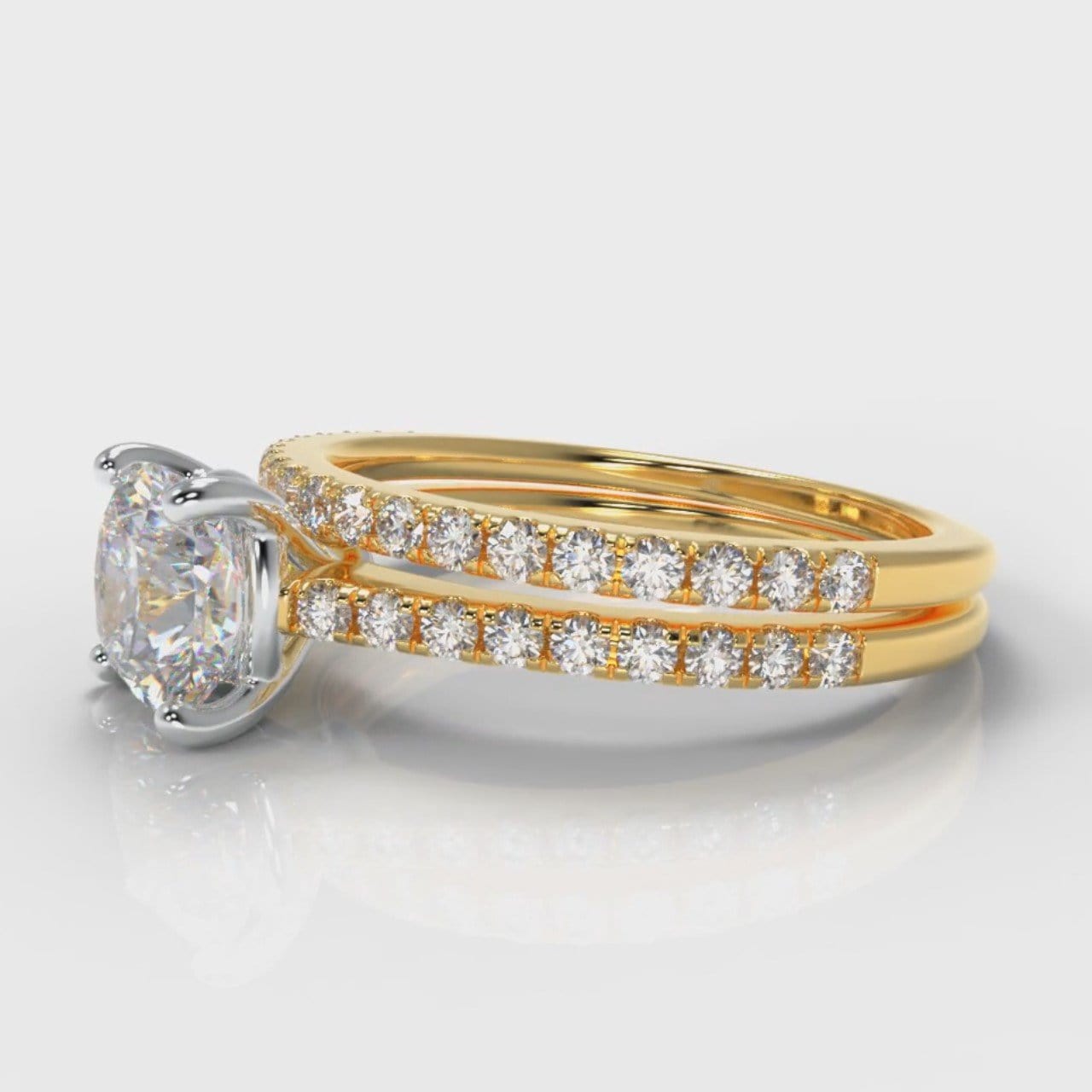 Petite Micropavé Cushion Cut Diamond Bridal Set - Yellow Gold