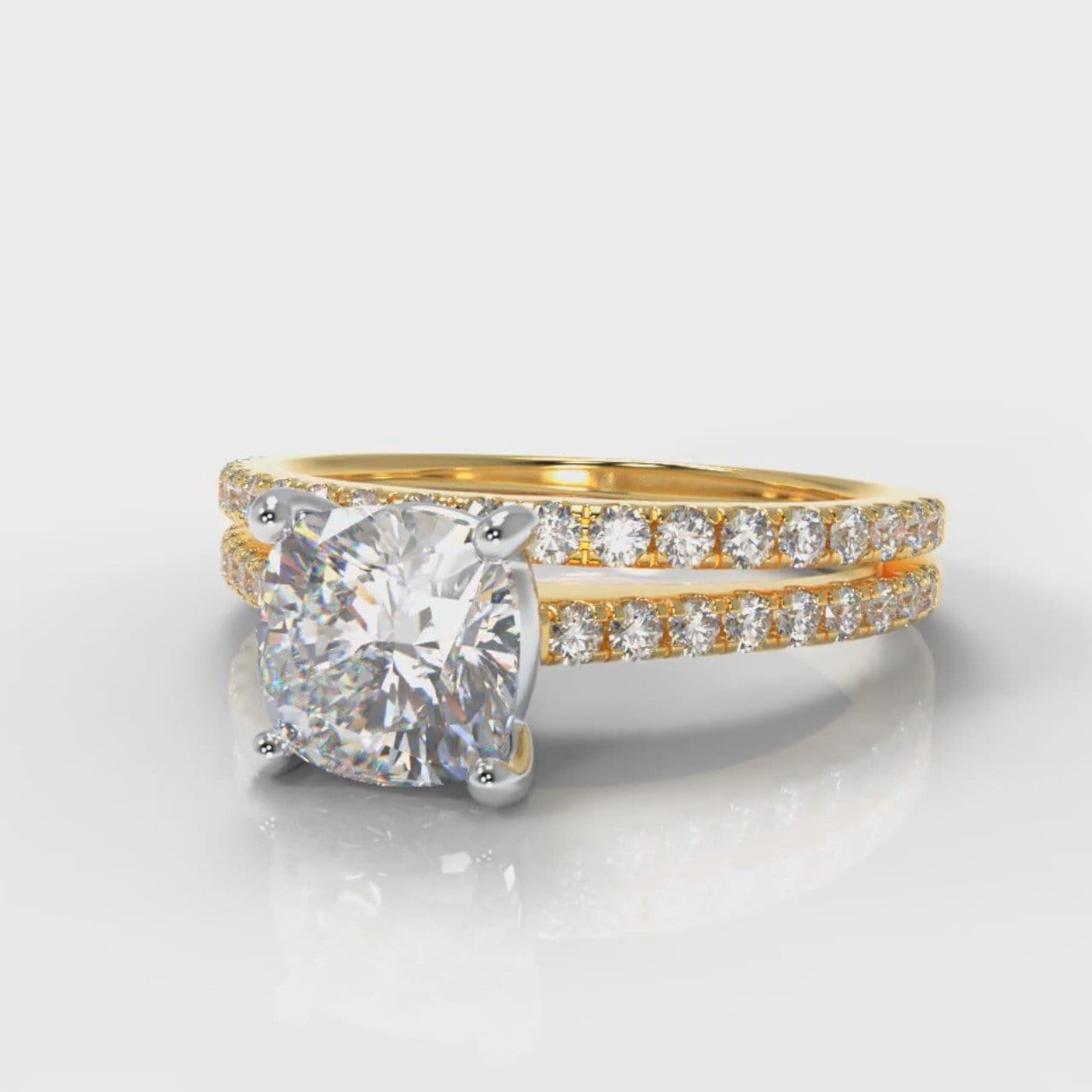 Petite Micropavé Cushion Cut Diamond Bridal Set - Yellow Gold