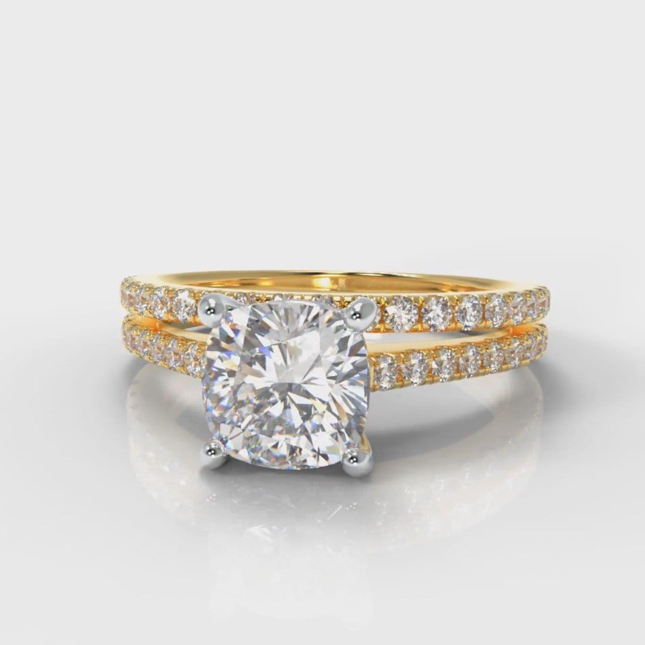 Petite Micropavé Cushion Cut Diamond Bridal Set - Yellow Gold