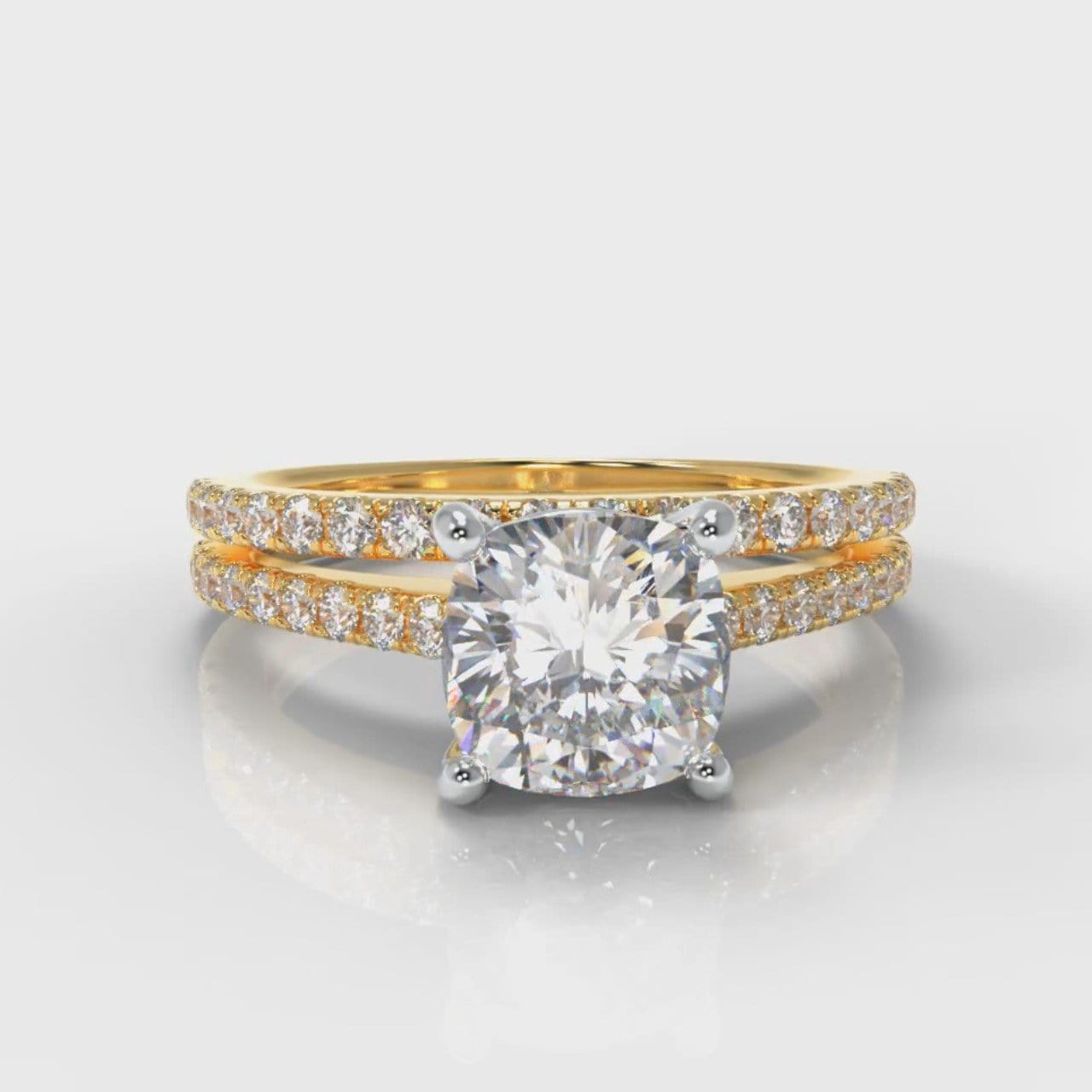 Petite Micropavé Cushion Cut Diamond Bridal Set - Yellow Gold