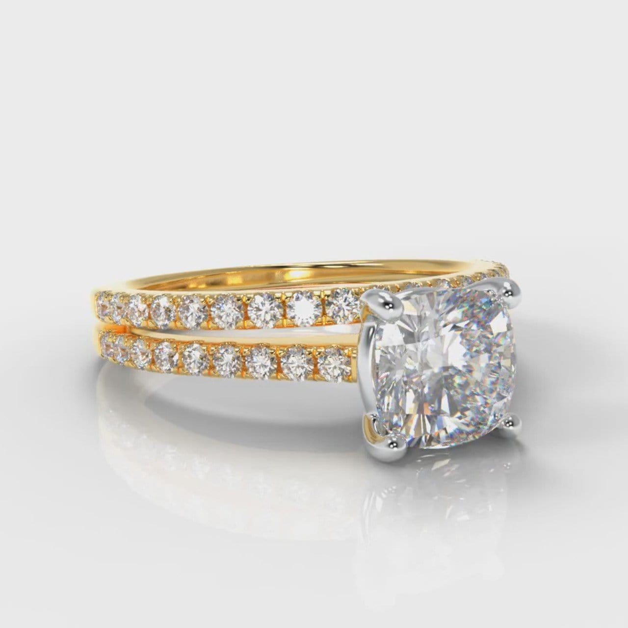 Petite Micropavé Cushion Cut Diamond Bridal Set - Yellow Gold