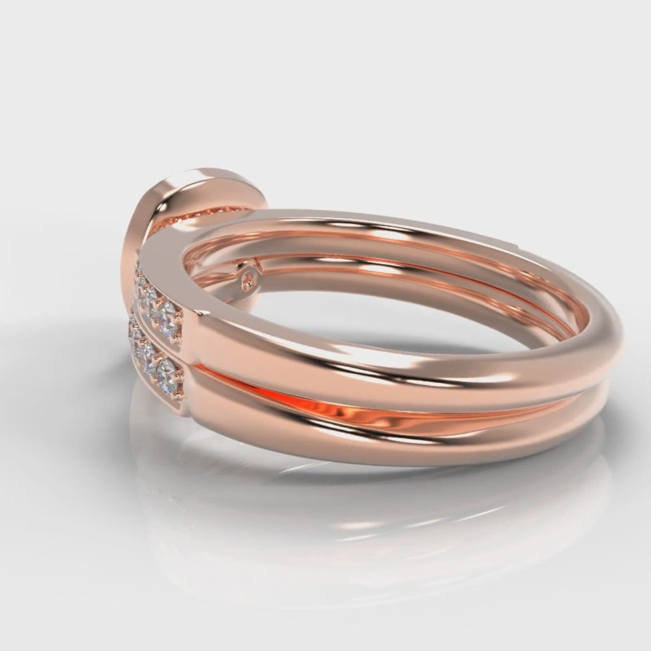 Pavé Cushion Cut Diamond Halo Bridal Set - Rose Gold