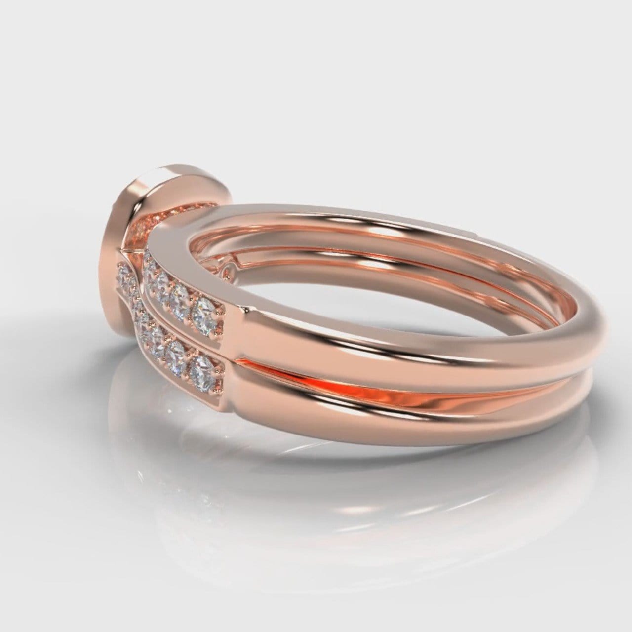 Pavé Cushion Cut Diamond Halo Bridal Set - Rose Gold