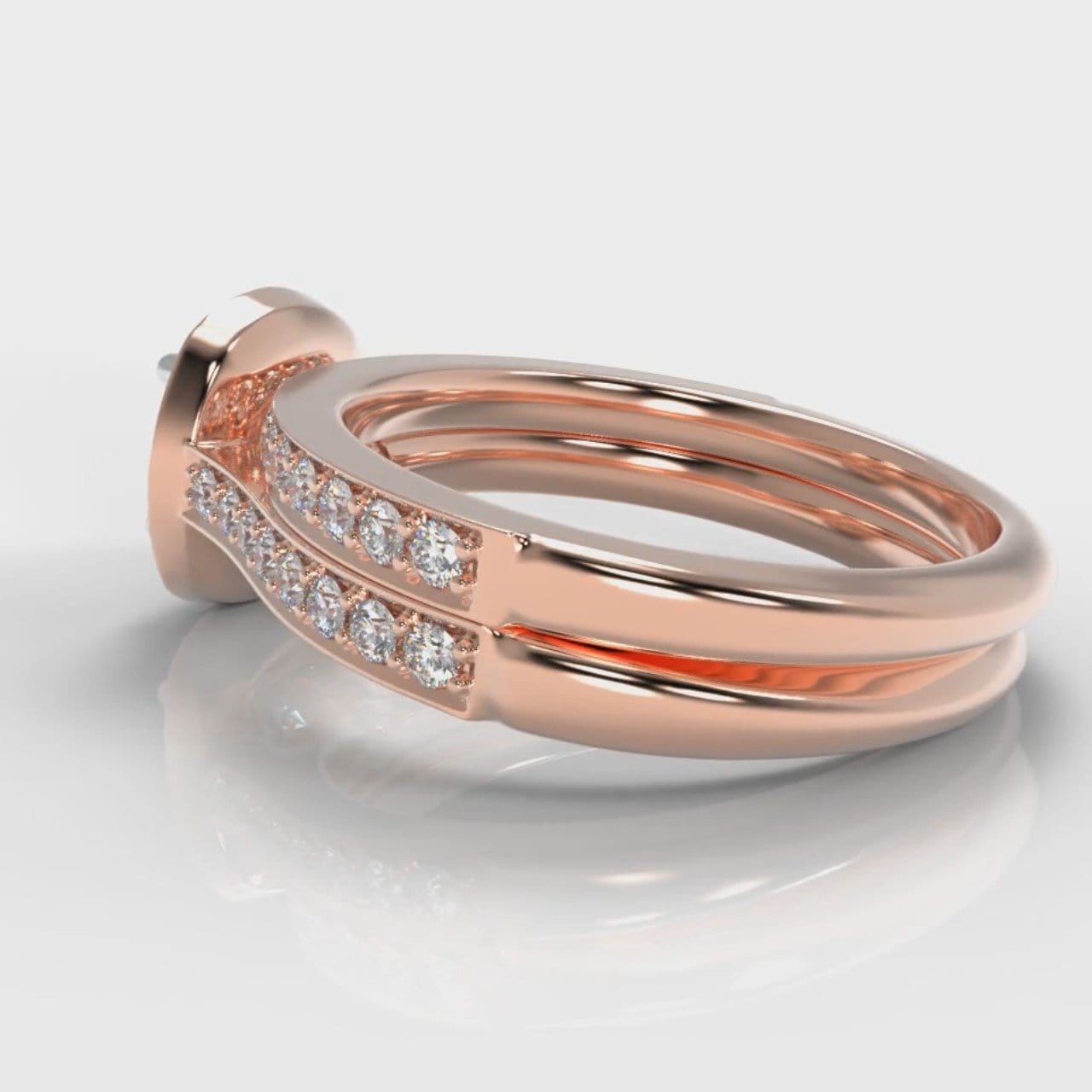 Pavé Cushion Cut Diamond Halo Bridal Set - Rose Gold