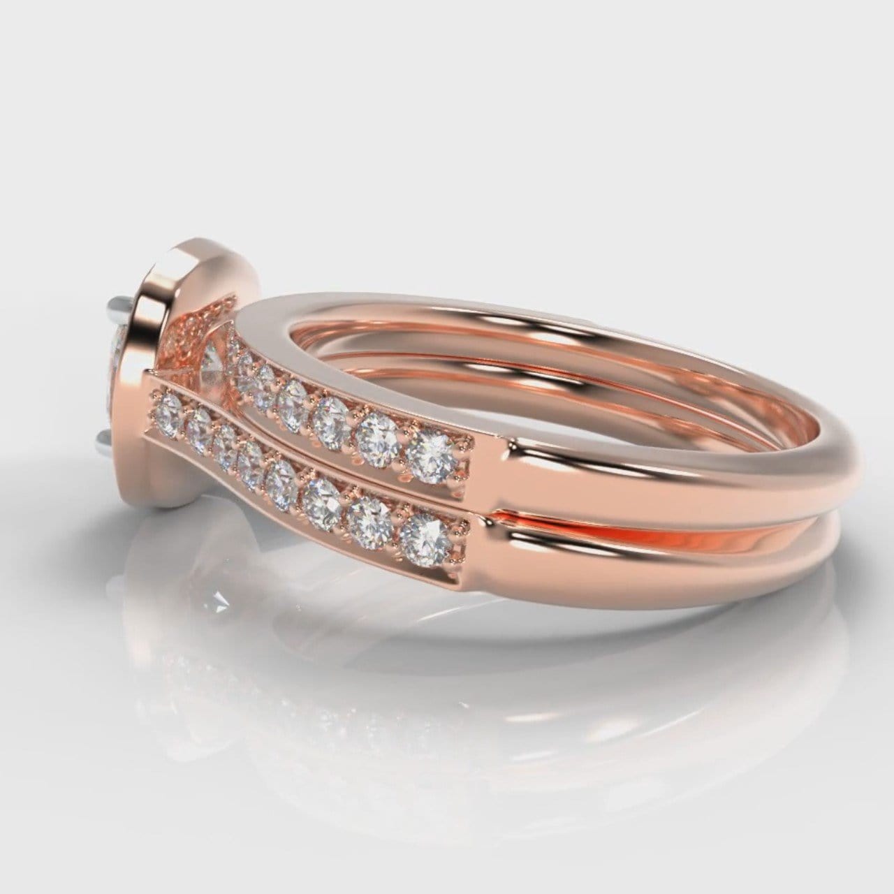 Pavé Cushion Cut Diamond Halo Bridal Set - Rose Gold