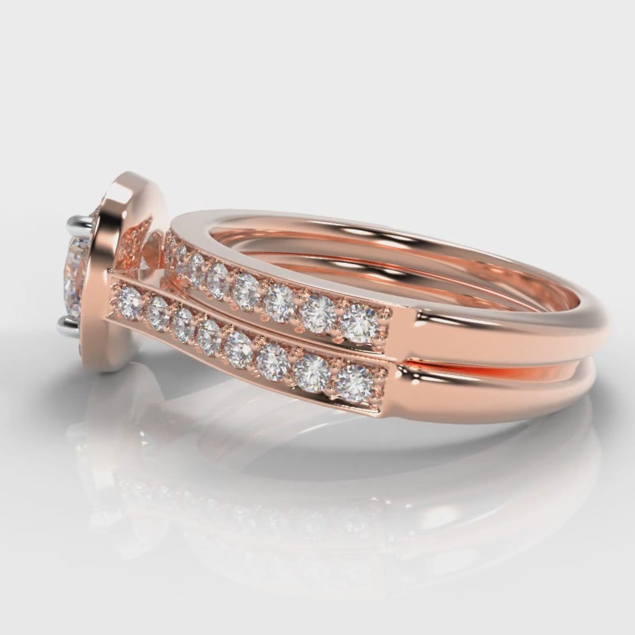 Pavé Cushion Cut Diamond Halo Bridal Set - Rose Gold