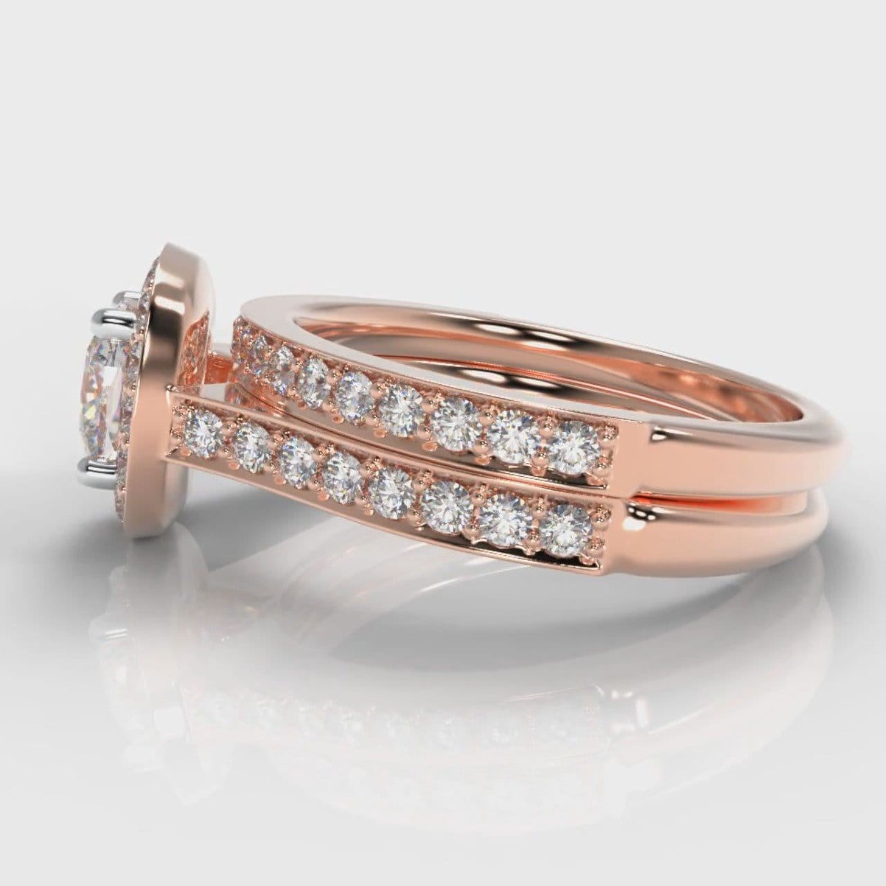 Pavé Cushion Cut Diamond Halo Bridal Set - Rose Gold