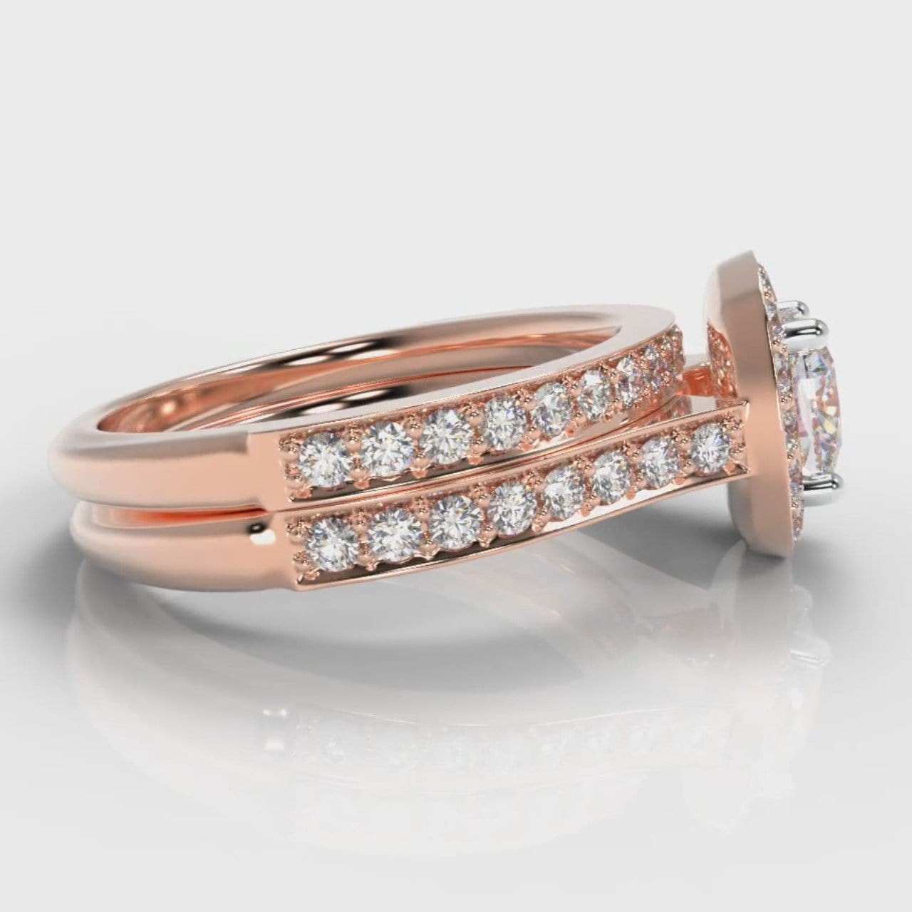 Pavé Cushion Cut Diamond Halo Bridal Set - Rose Gold