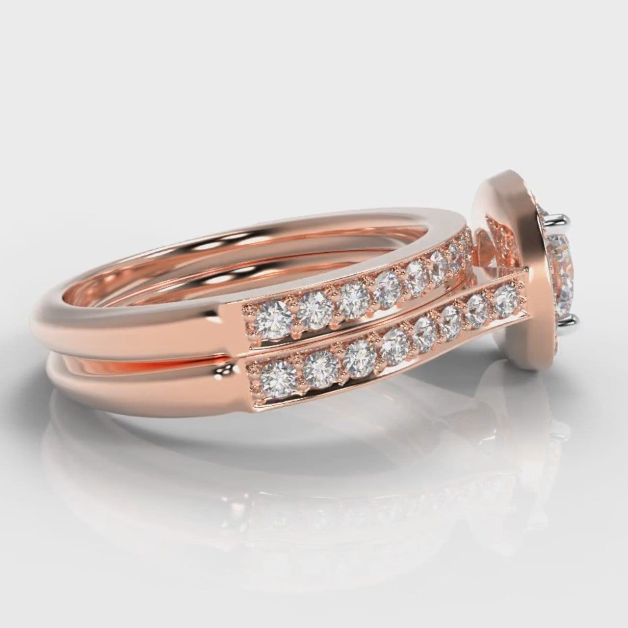 Pavé Cushion Cut Diamond Halo Bridal Set - Rose Gold