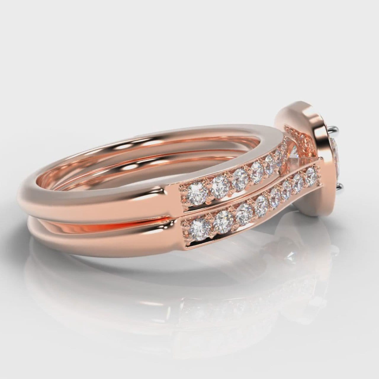 Pavé Cushion Cut Diamond Halo Bridal Set - Rose Gold