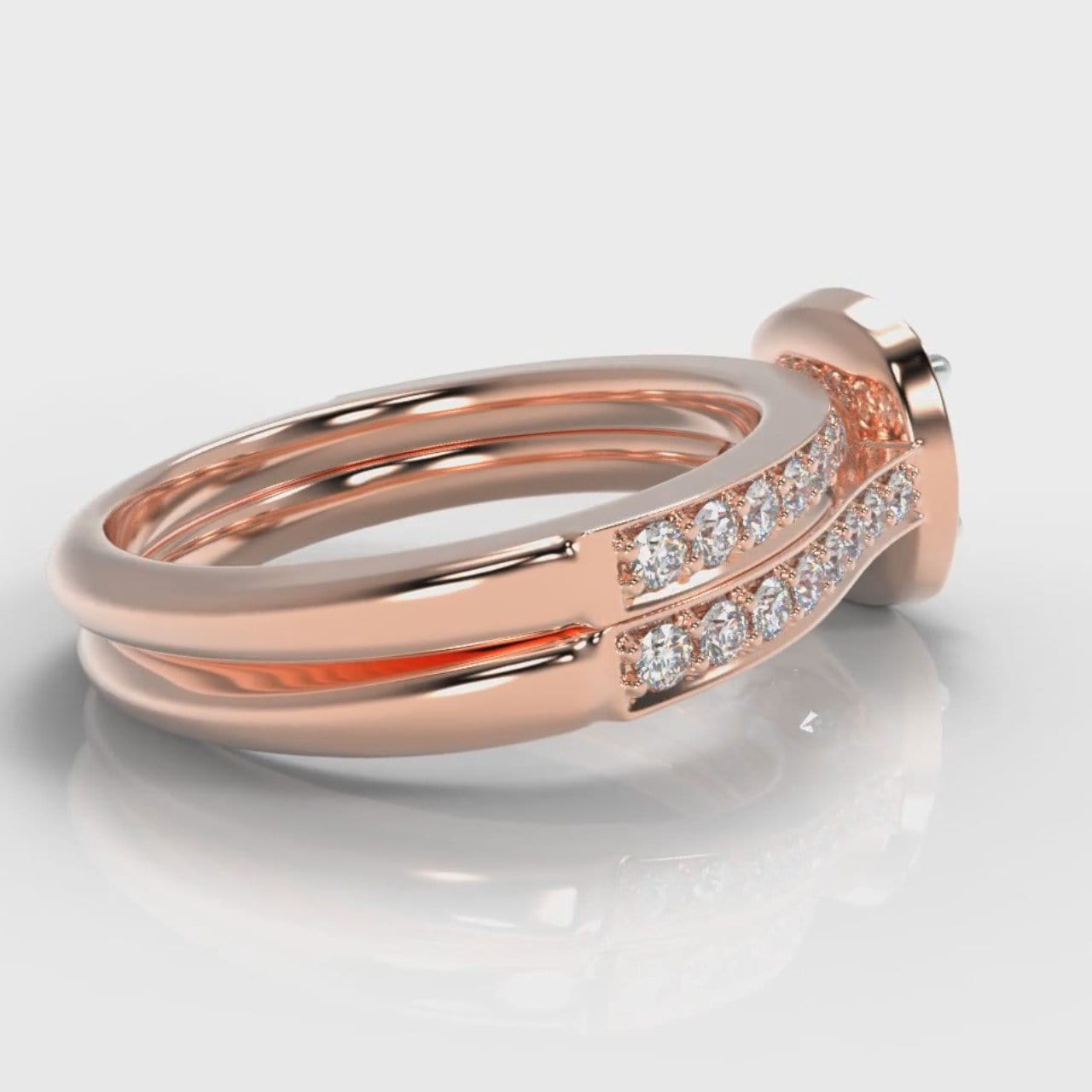 Pavé Cushion Cut Diamond Halo Bridal Set - Rose Gold