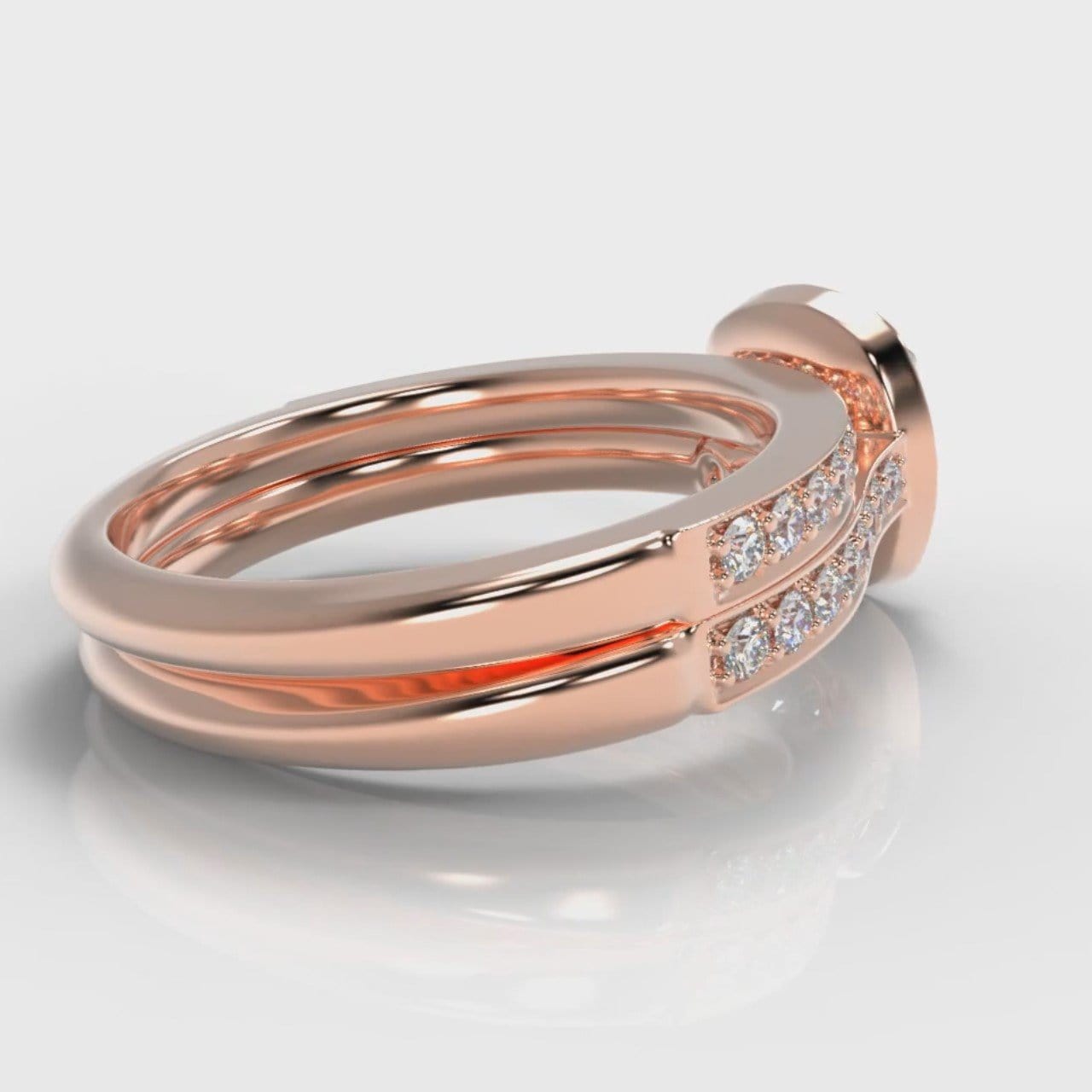 Pavé Cushion Cut Diamond Halo Bridal Set - Rose Gold