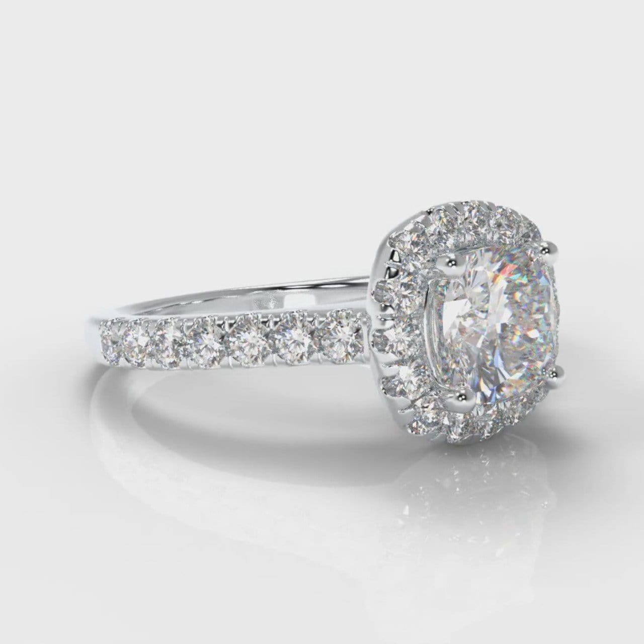 Micropavé Cushion Cut Diamond Halo Engagement Ring