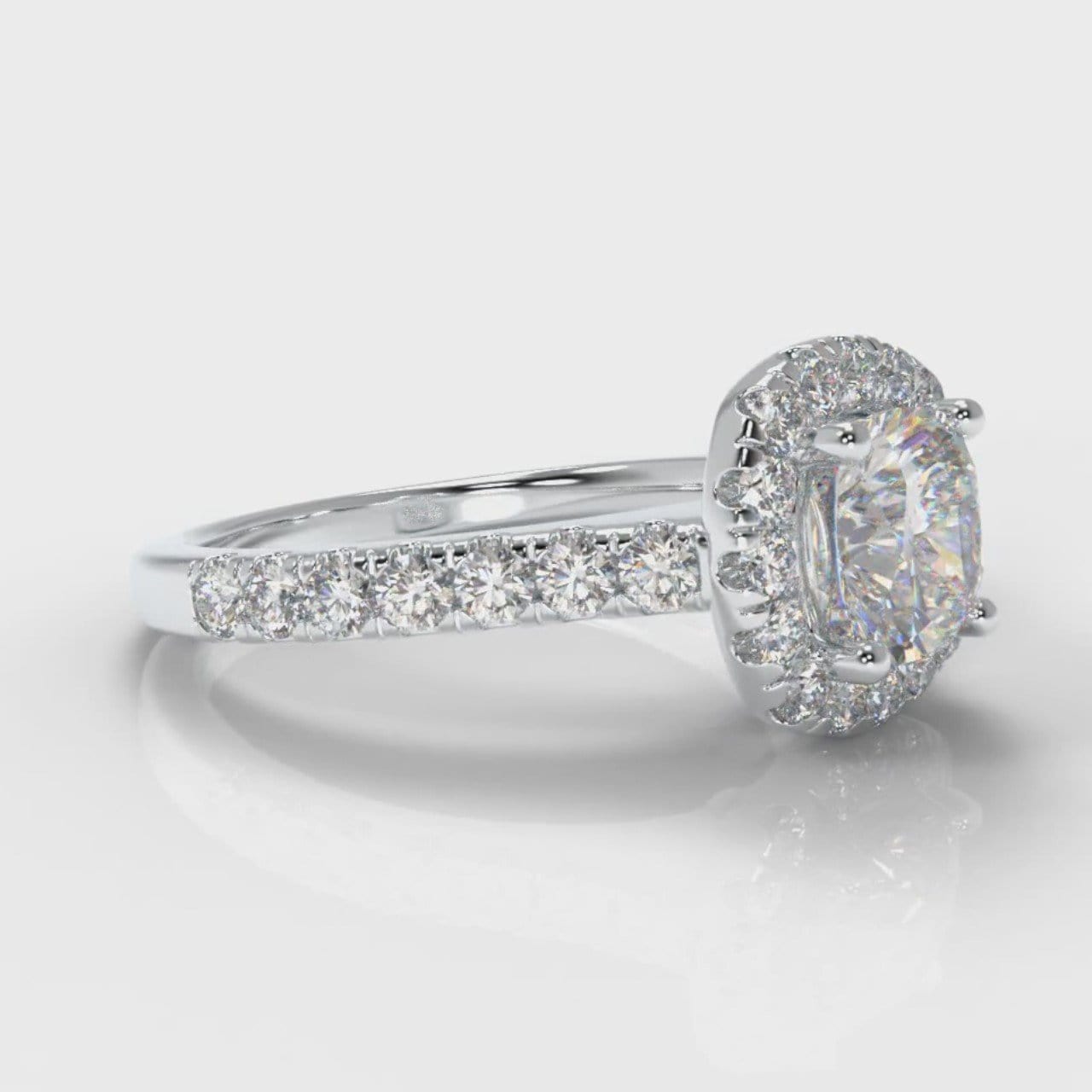 Micropavé Cushion Cut Diamond Halo Engagement Ring