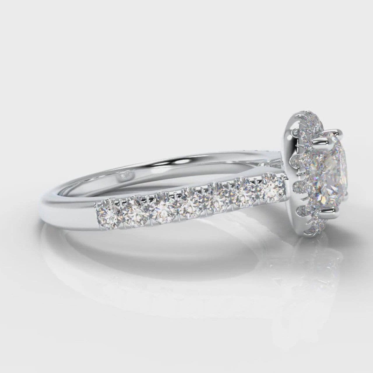 Micropavé Cushion Cut Diamond Halo Engagement Ring