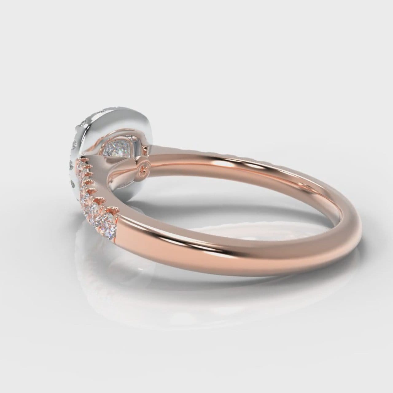 Micropavé Cushion Cut Diamond Halo Engagement Ring - Two Tone Rose Gold